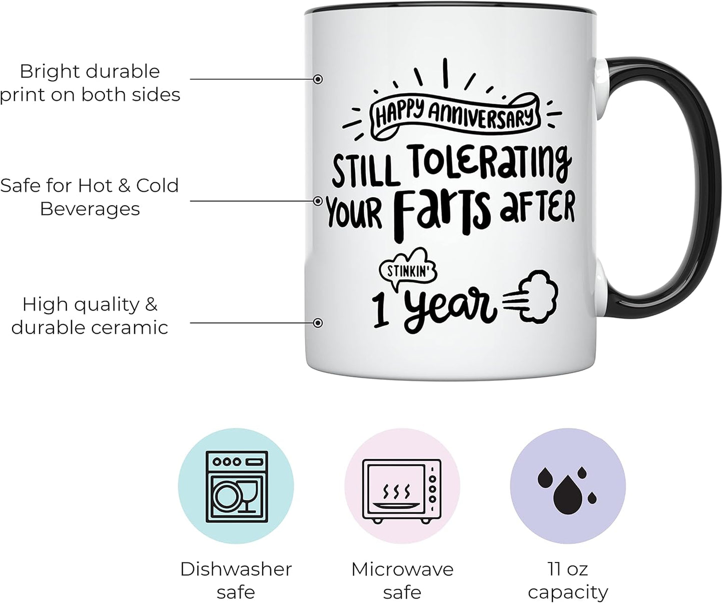 Taza aniversario 1 año 11oz para novio marido mango negro