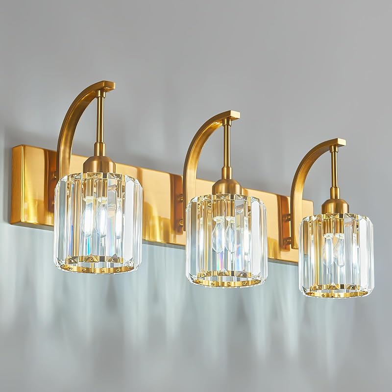 Lámpara tocador cristal K9 3 luces dorado para baño