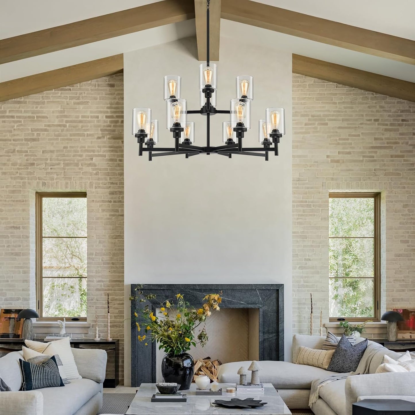 Candelabro negro estilo granja 12 luces colgante sala