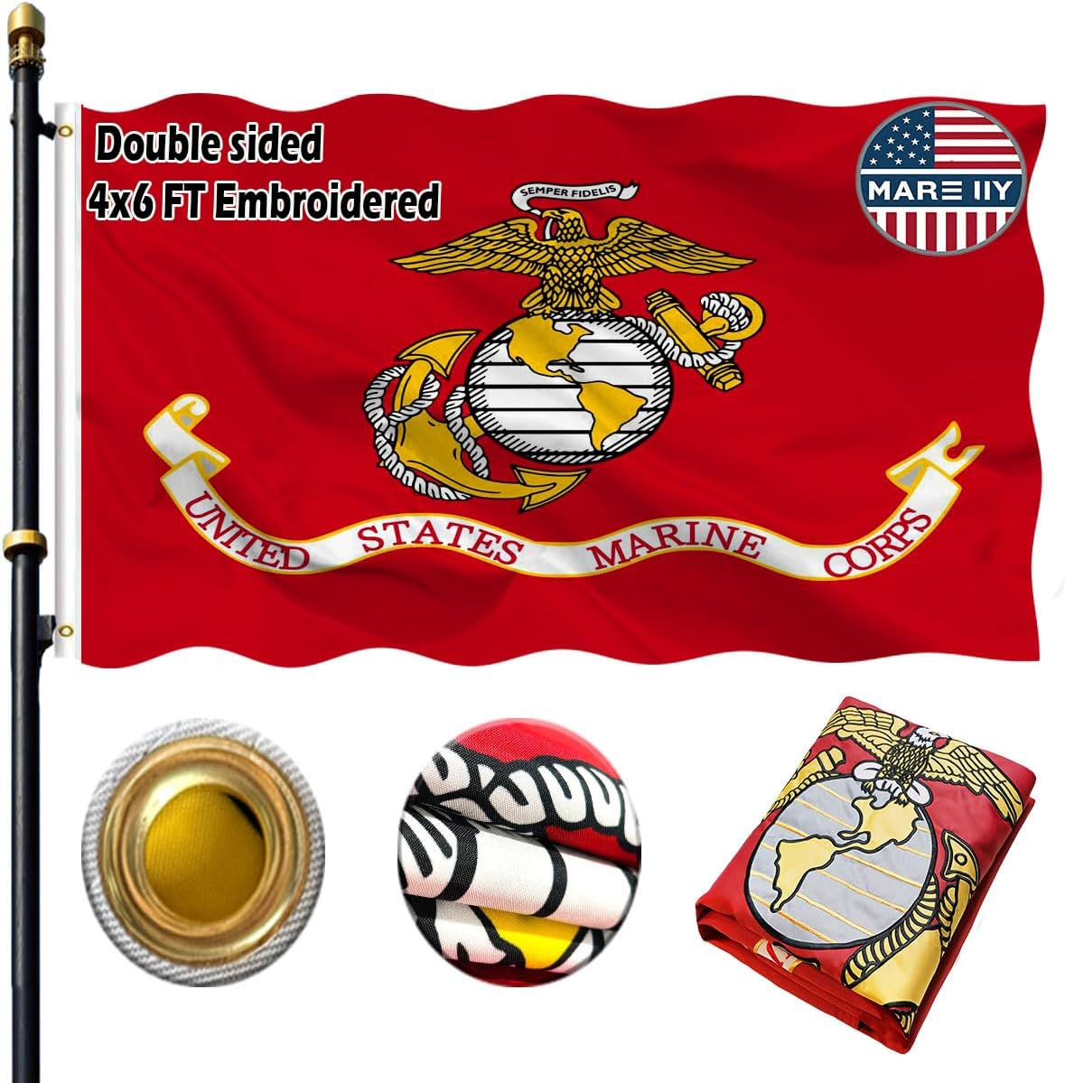 Bandera doble cara USMC 4x6ft resistente con ojales latón