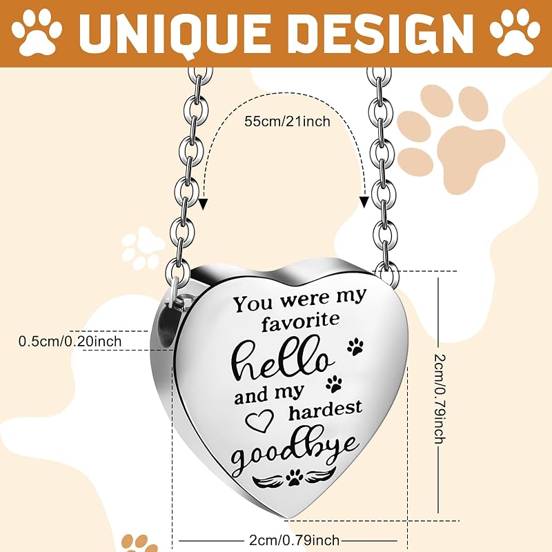 Collar urna cenizas mascotas acero inox pata y corazón