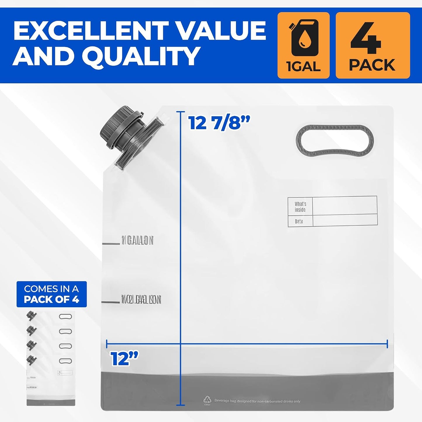 Contenedor agua plegable 1gal set 4 bolsas vacías con tapa