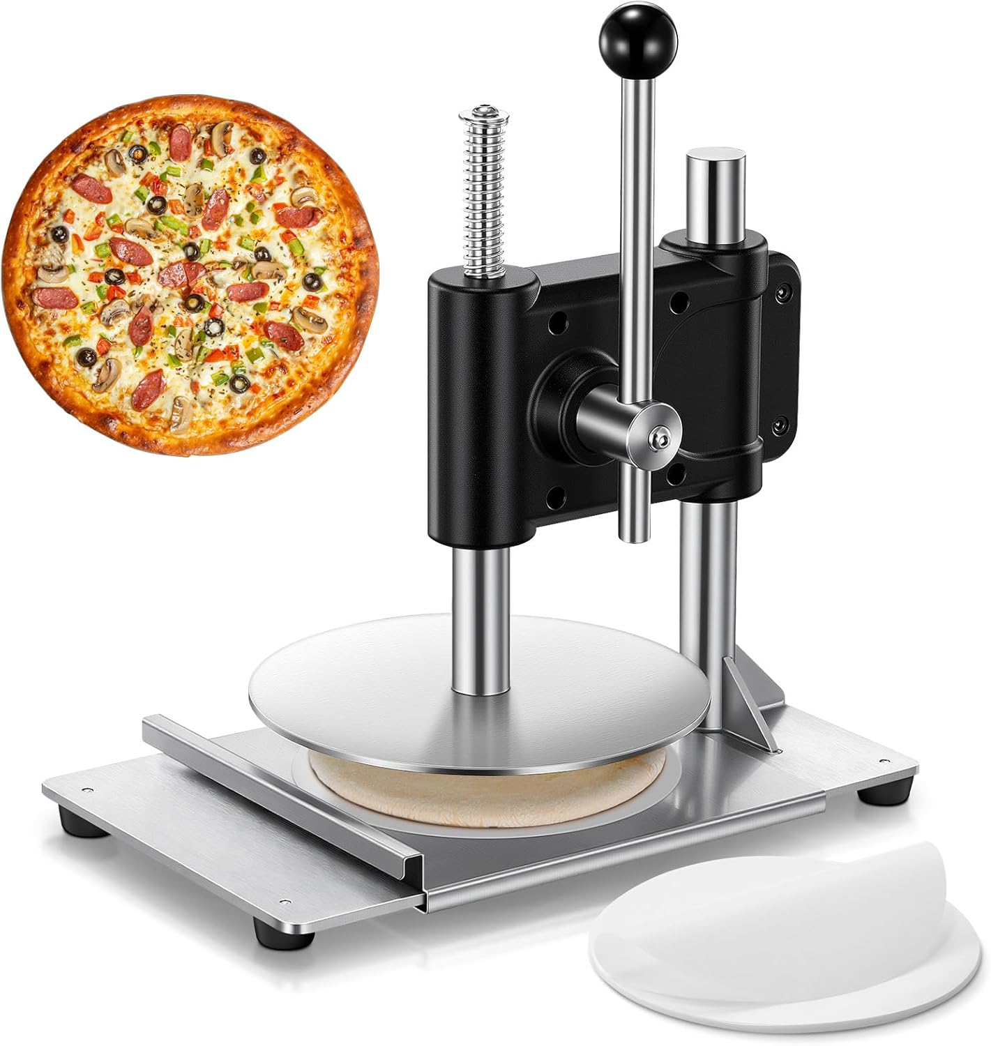 Máquina prensa masa pizza acero inox 9.5pulg