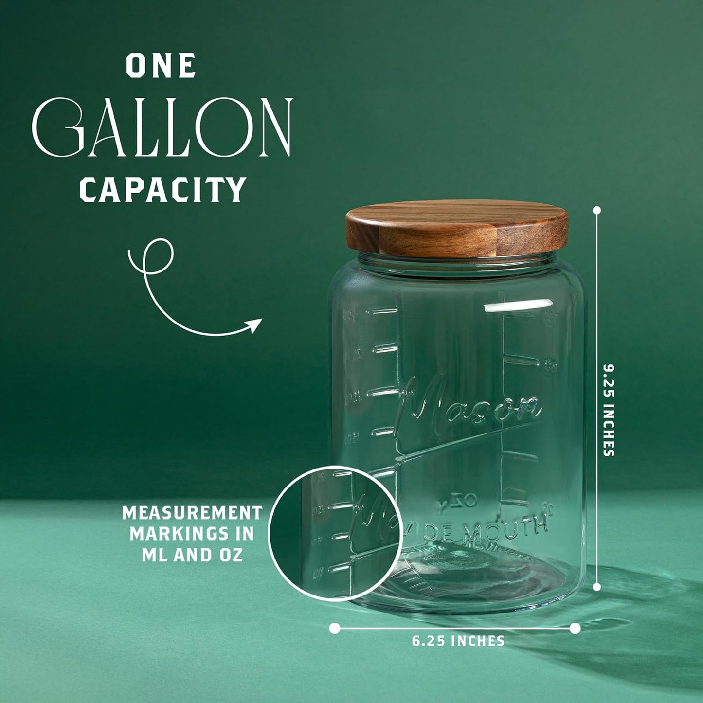Frasco vidrio 1gal boca ancha tapa madera hermética