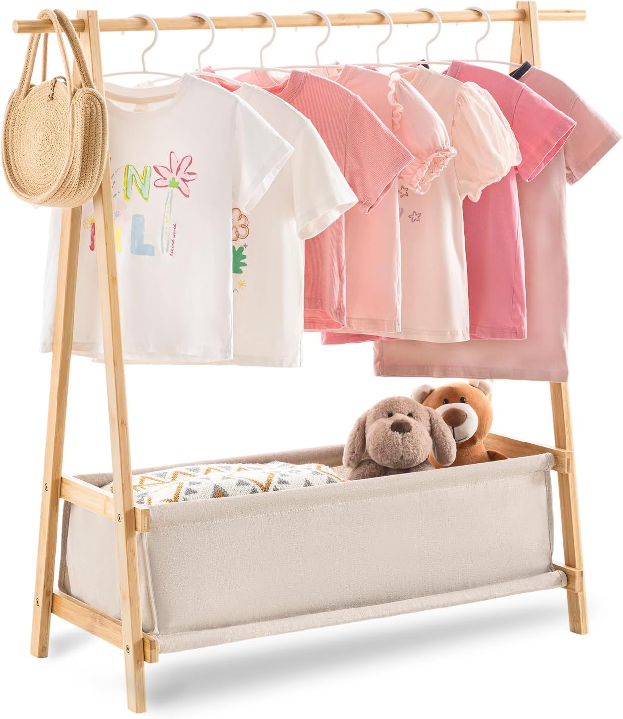 Perchero ropa niños con caja almacenamiento bambú