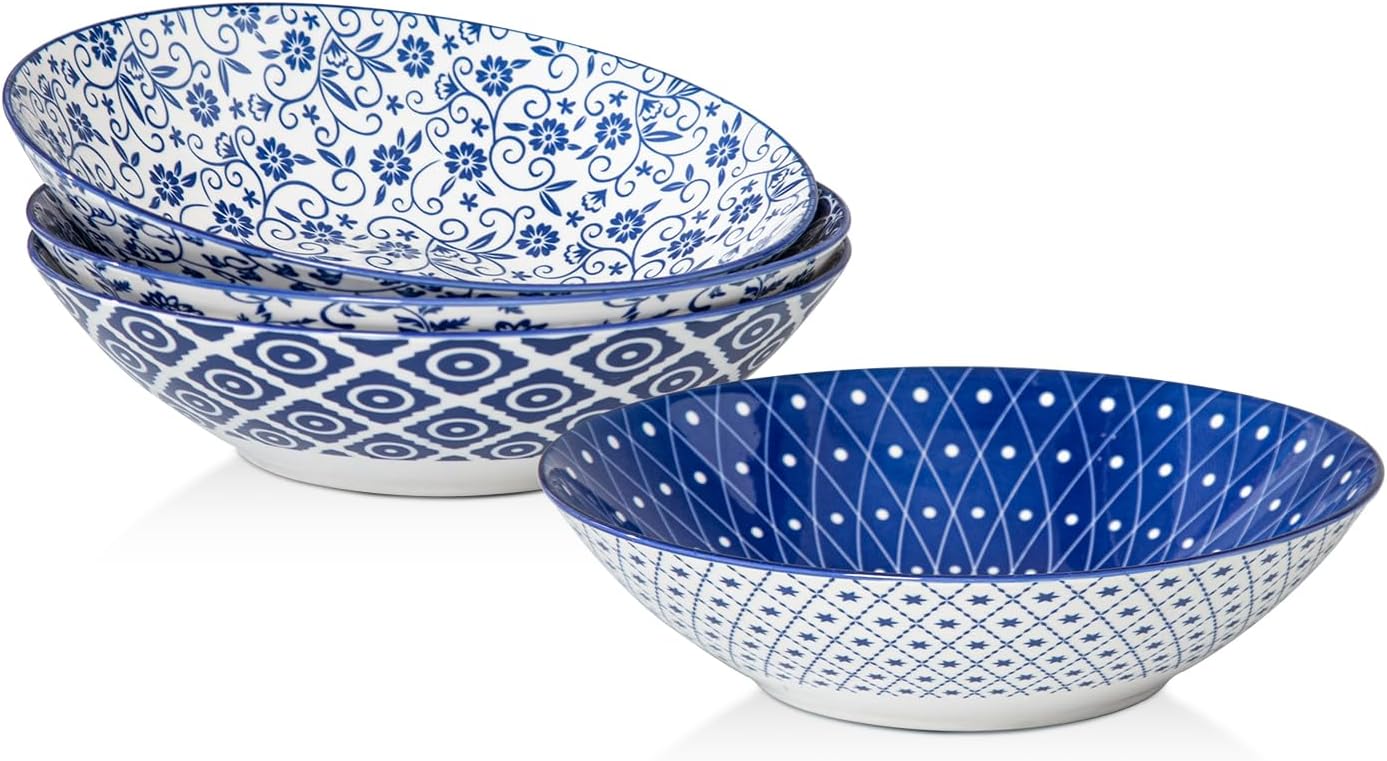 Set 4 Cuencos Cerámica 40oz 9.3pulg Azul Vintage