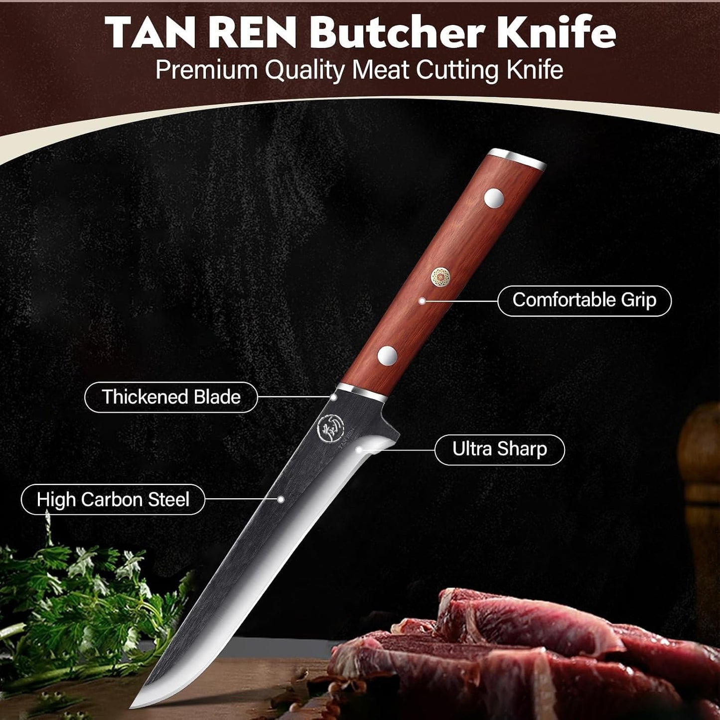 Cuchillo deshuesador 6pulg acero alto carbono mango madera