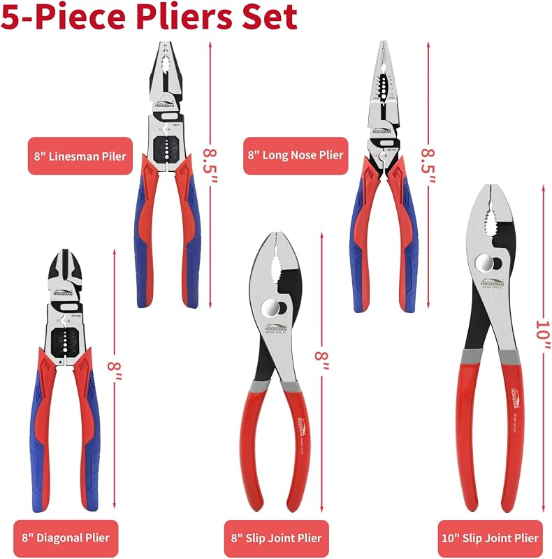 Set 5 Pzas Alicates con Estuche 8-10pulg Bricolaje