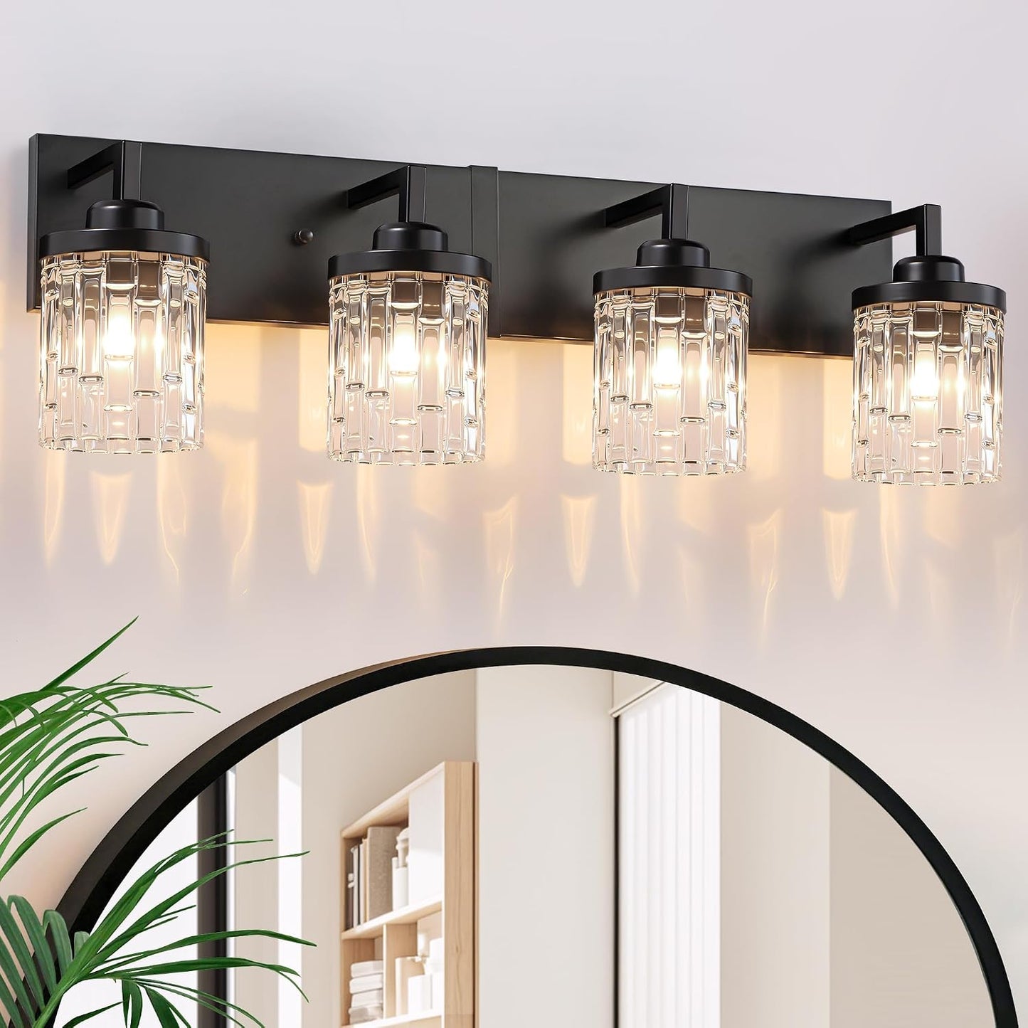 Lámpara tocador 4 luces cristal moderno negra rústica