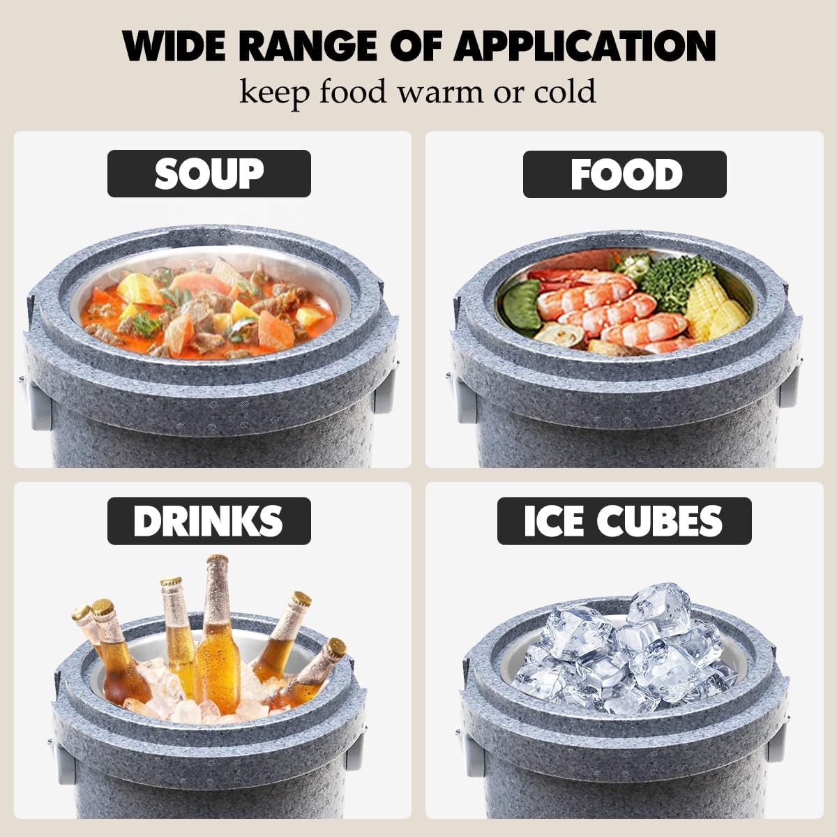 Contenedor sopa aislado EPP con cubo acero inox apilable