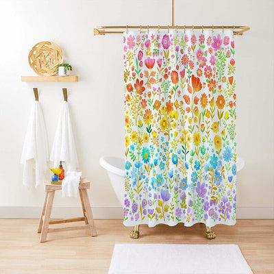 Cortina ducha bohemio con ganchos plantas florales acuarela