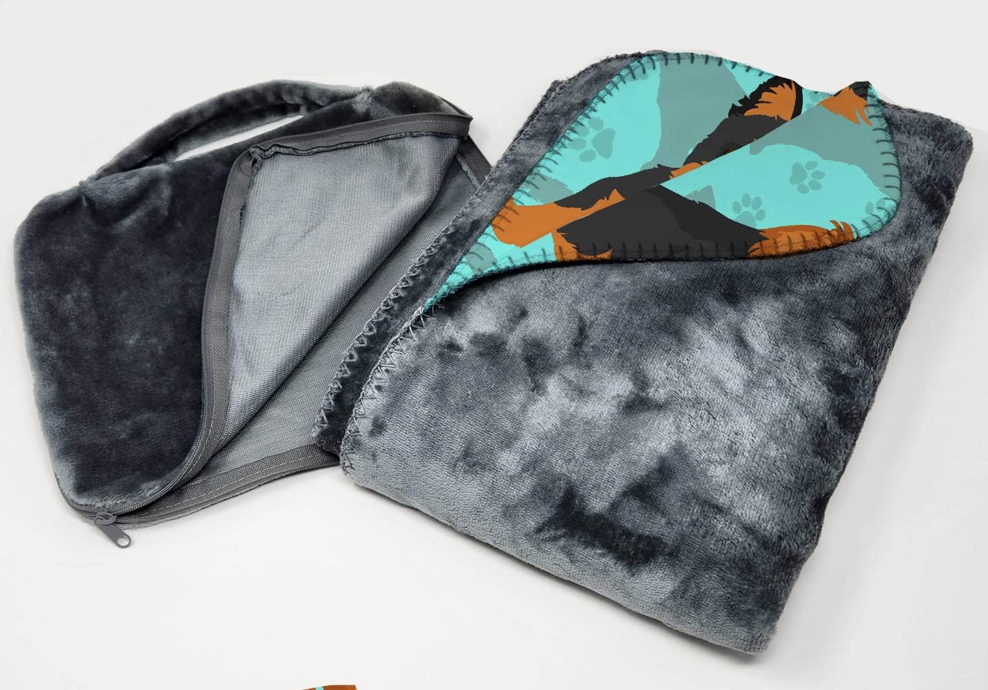 Manta viaje suave Yorkie negra y tostada con bolsa