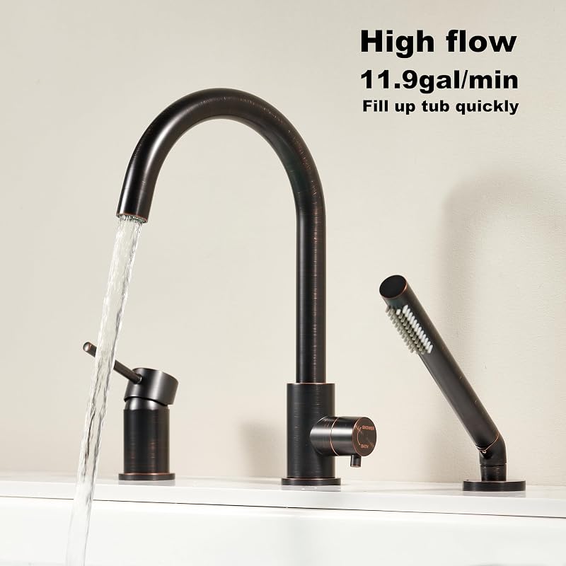 Grifo bañera cubierta bronce ducha alto flujo