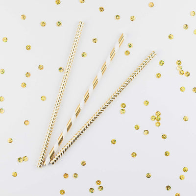 100 Pajitas Papel Dorado Biodegradables para Fiesta