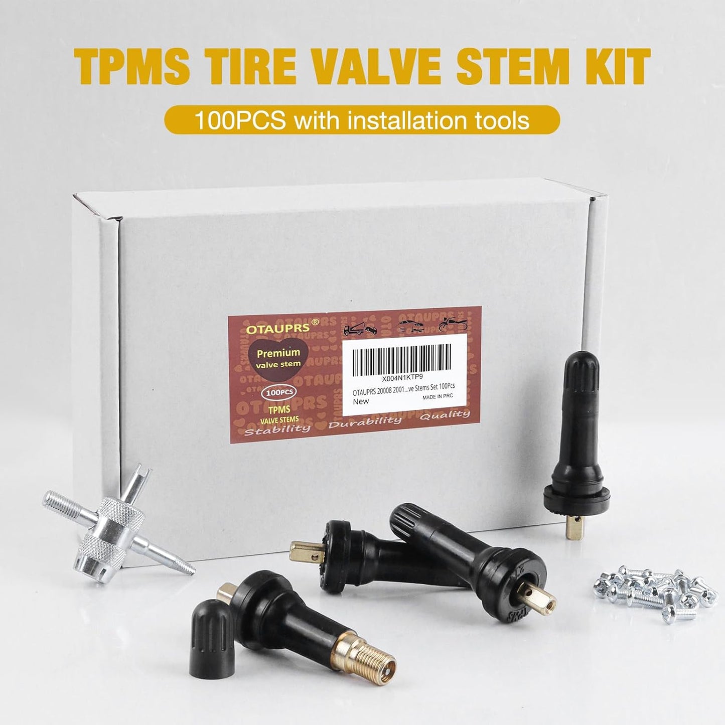 Vástago válvula TPMS con sensor 100uds y 2 herramientas