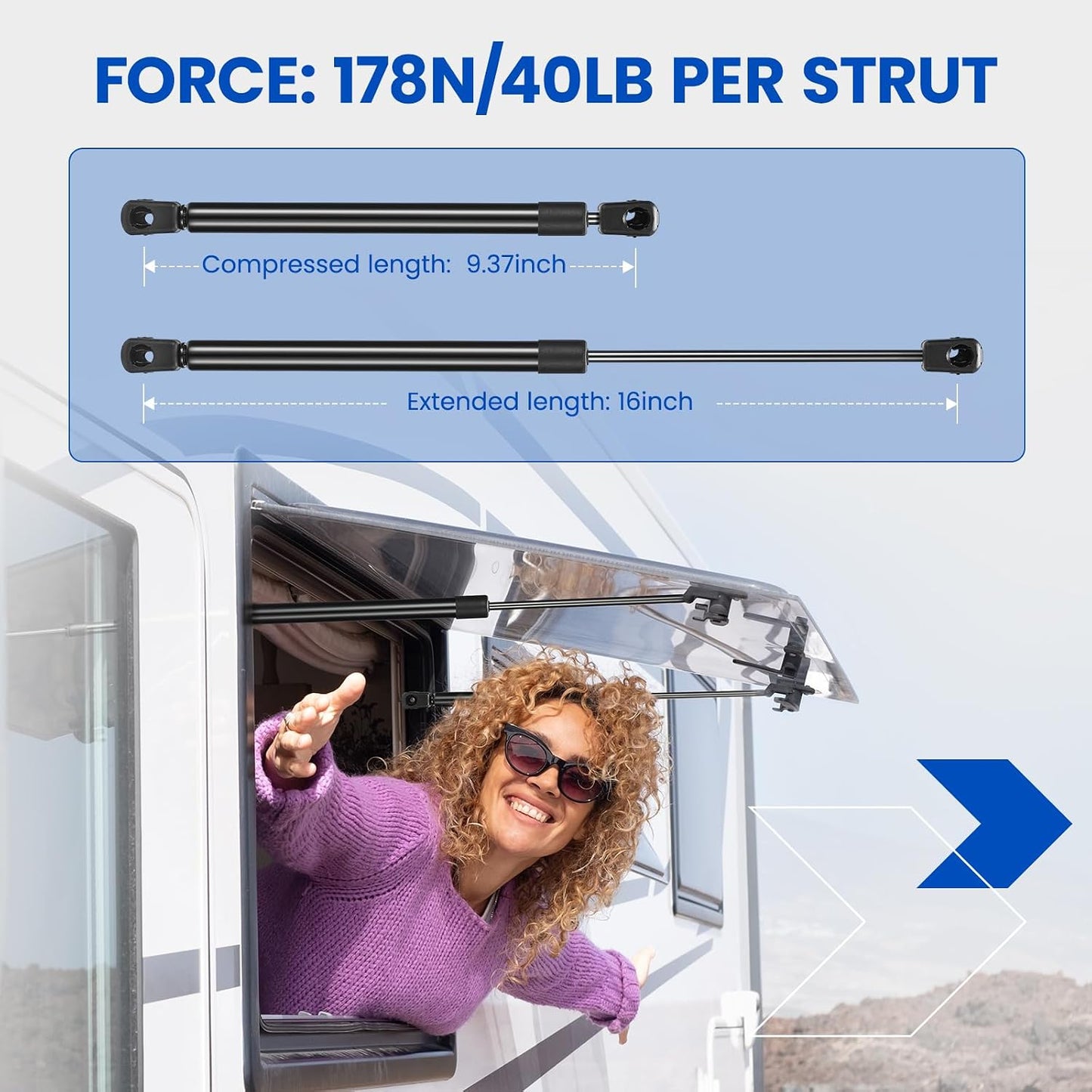 Soporte gas 16" 40libras para cámper puerta ventana