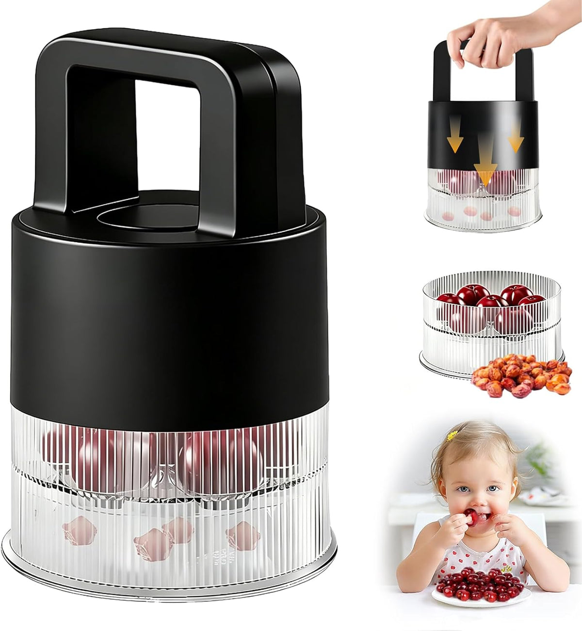 Extractor de huesos de cereza 7en1 con cubo transparente