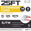 Cable extensión iluminado 25ft 15A para electrodomésticos