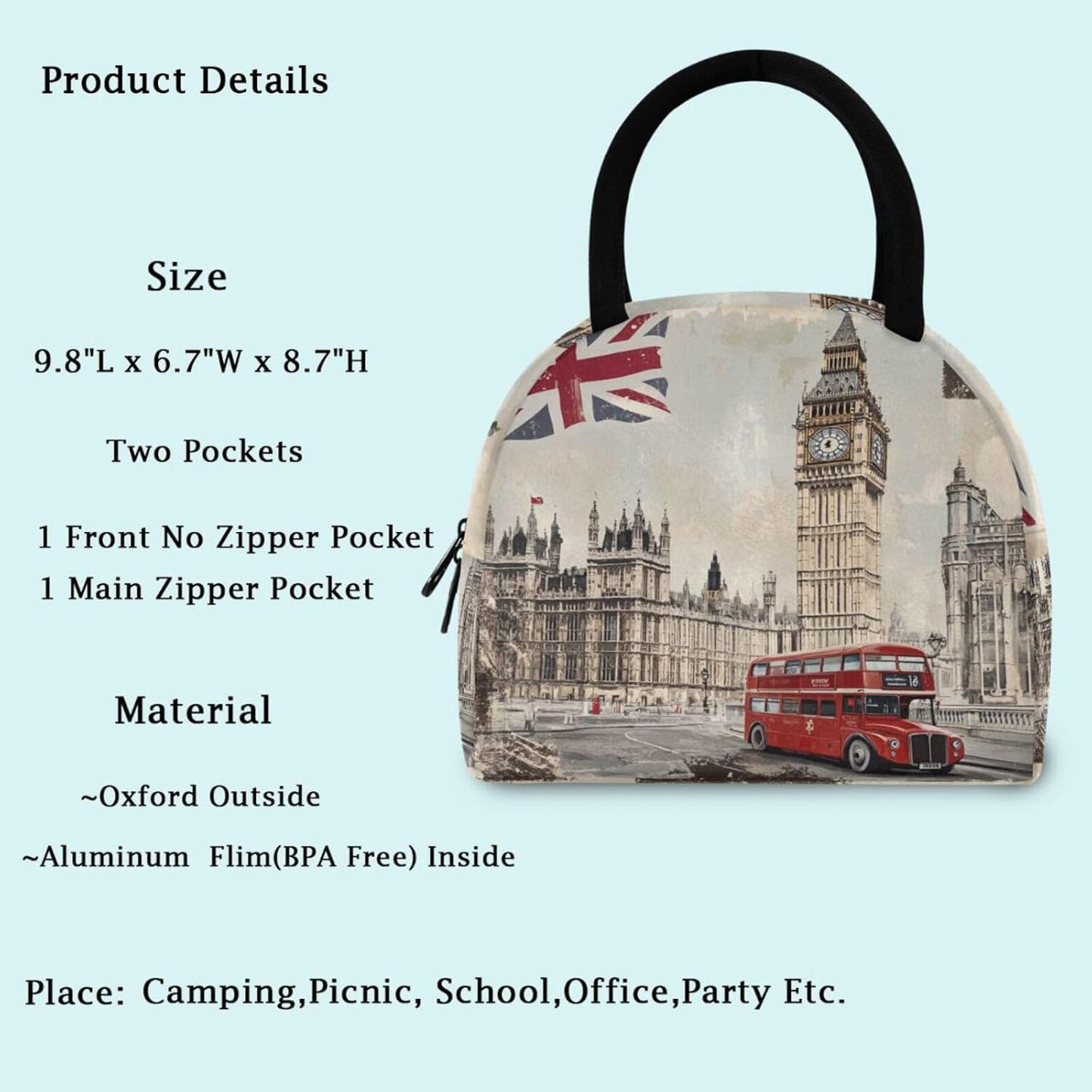 Bolsa reutiliz. con bandera Big Ben bolsillo frontal