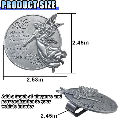 Clip visera ángel de la guarda para auto con frase seguridad
