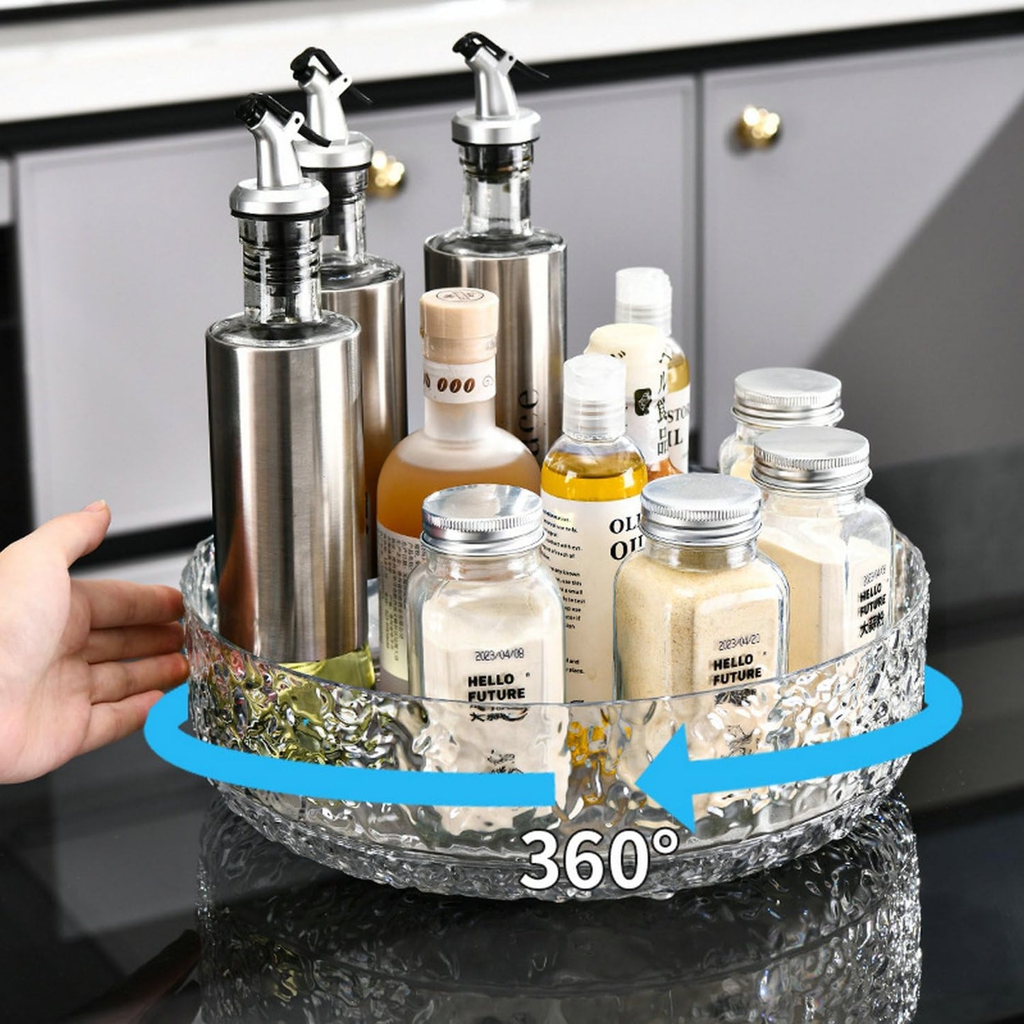 Organiz. maquillaje giratorio 360° para tocador y baño transparente