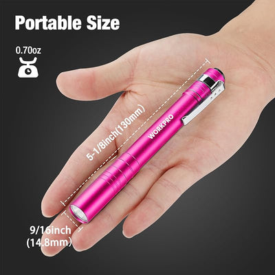 Luz LED bolígrafo aluminio con clip 4uds incluye 2pilas AAA rosa
