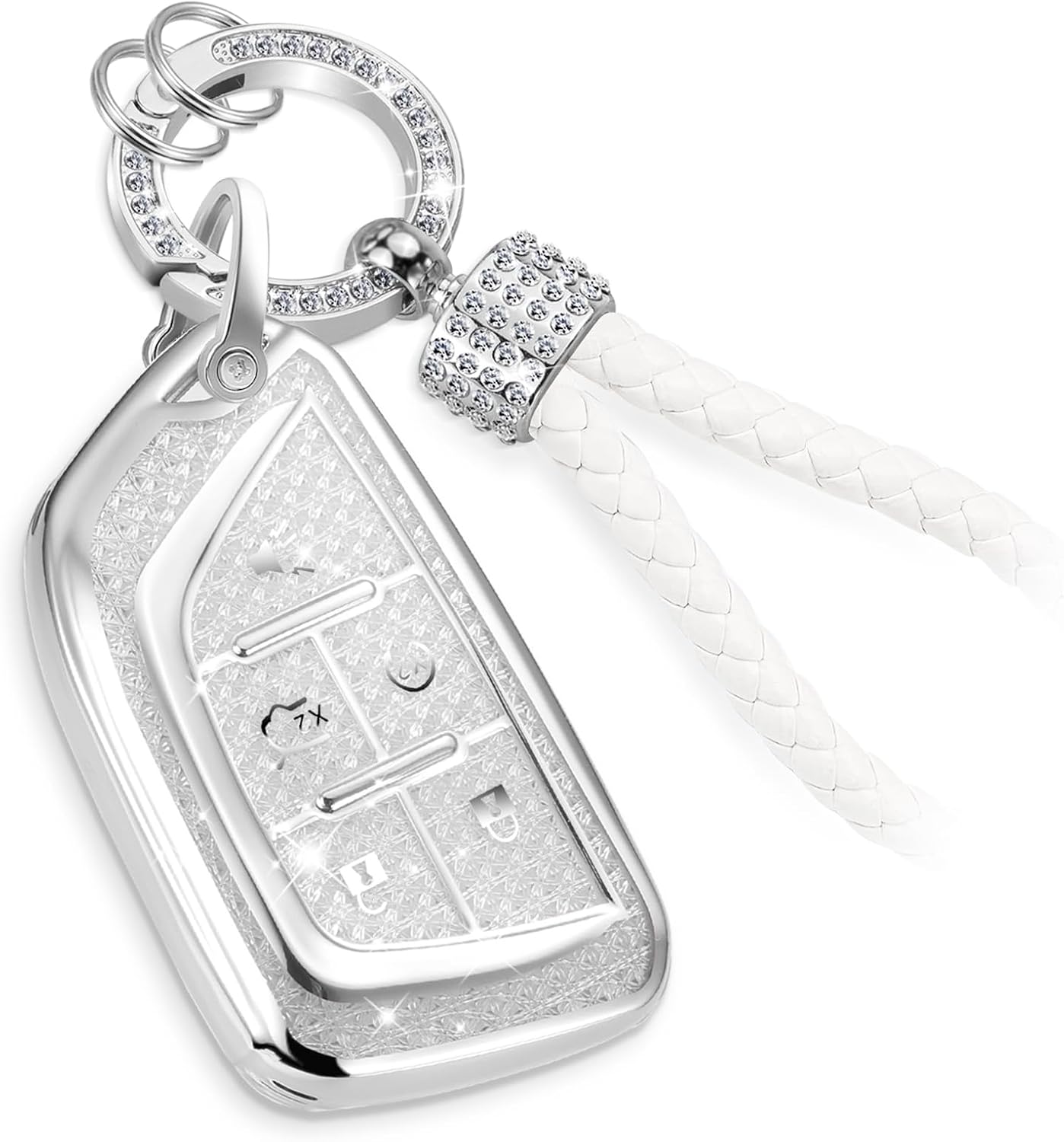 Funda llavero Cadillac trenzada patrón diamantes blanco