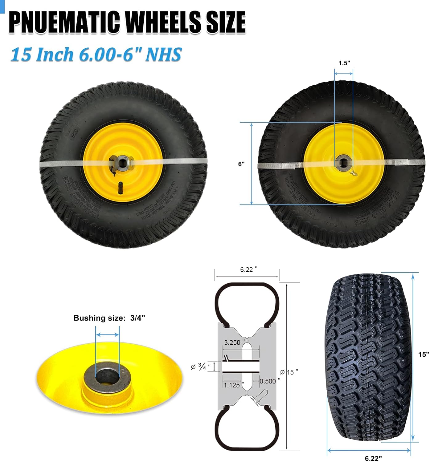 2 Pack Neumáticos 15x6.00-6 NHS para Cortacésped