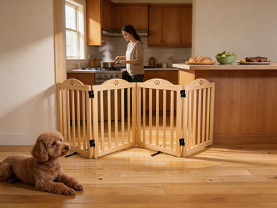 Puerta plegable para perros 4 paneles con patas de apoyo