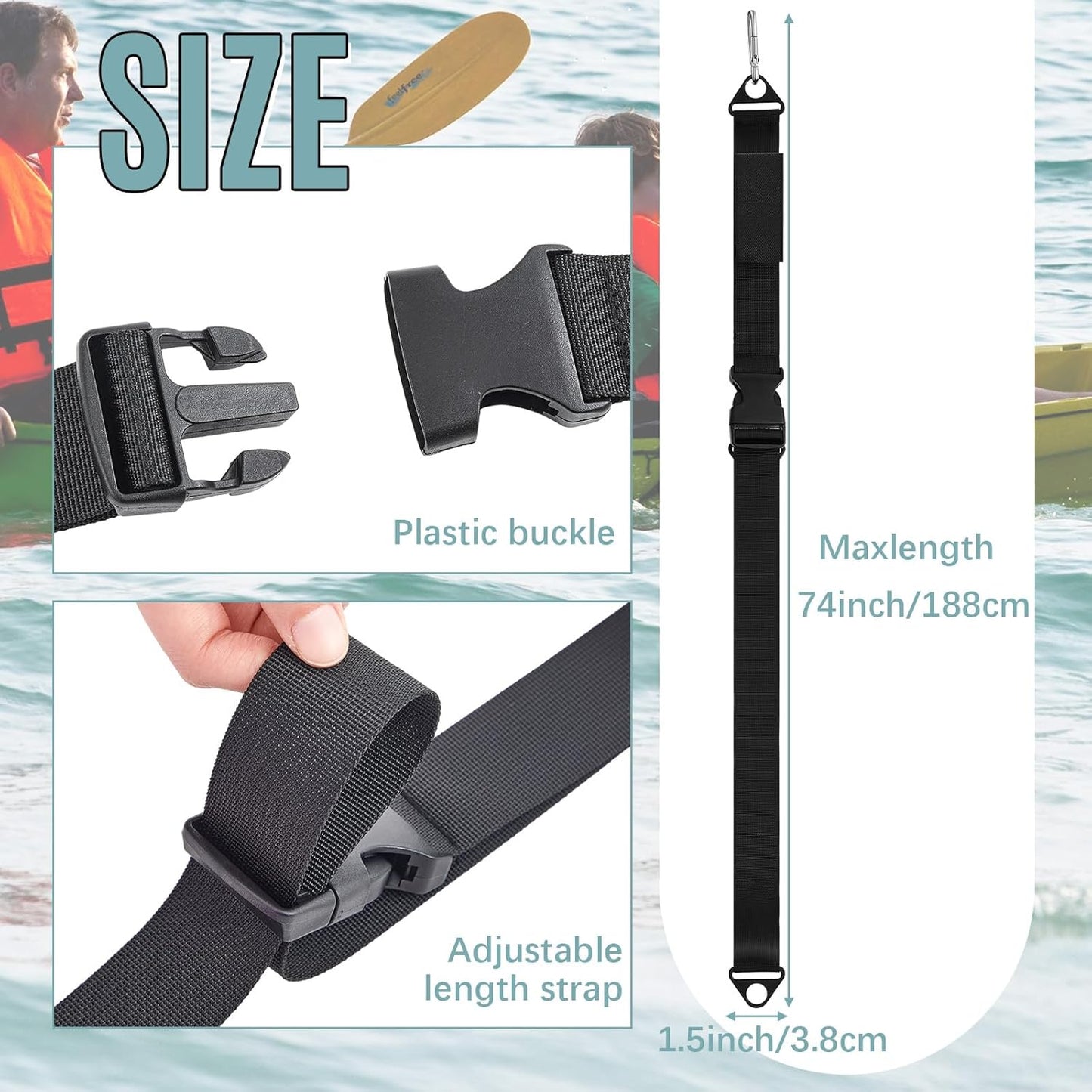 4 Correas colgantes kayak y tabla remo con clip pared 74"