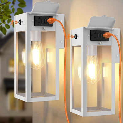 2 Luces Porche Toma GFCI Sensor Movimiento Amanecer Impermeable