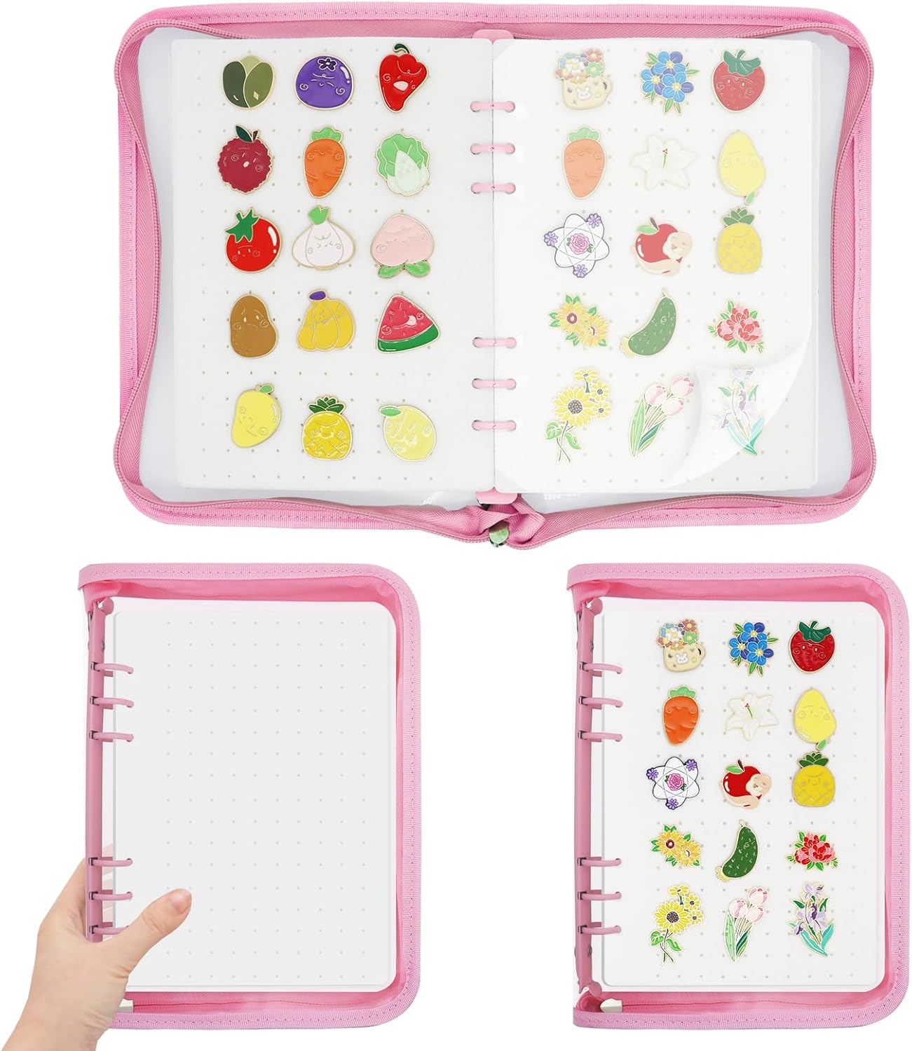 Libro broche A5 organiz. alfileres esmaltados rosa