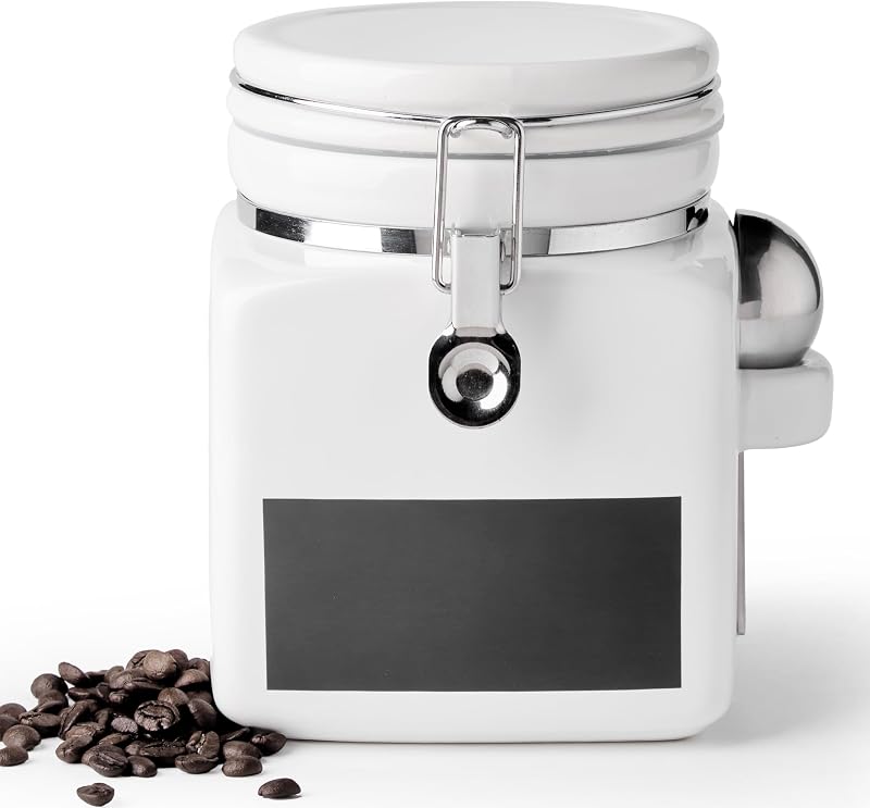 Recipiente cerámica café con tapa hermética 2.2L blanco
