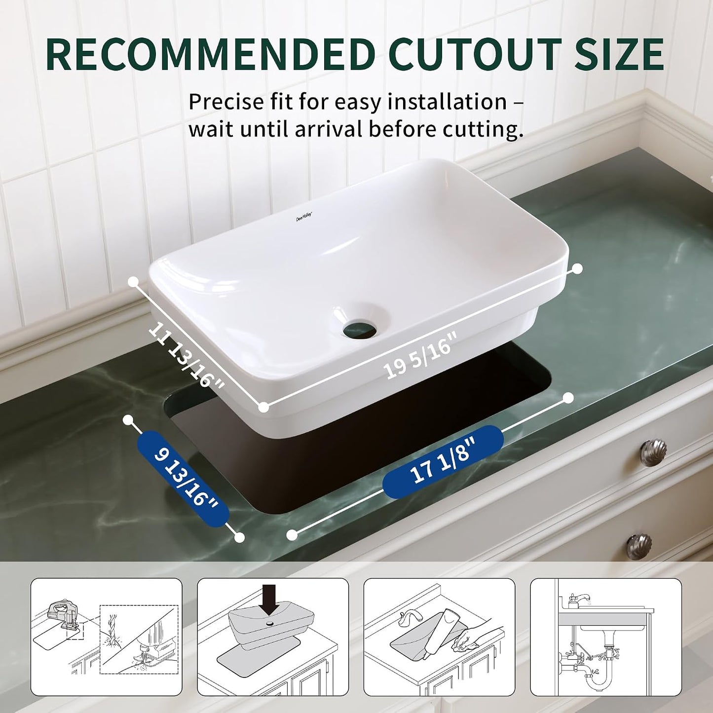 Lavabo Vasija Cerámica Blanca Semiempotrado Rectangular