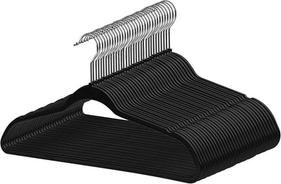 50 Perchas Plástico Negro 16.5" Gancho Cromado Giratorio