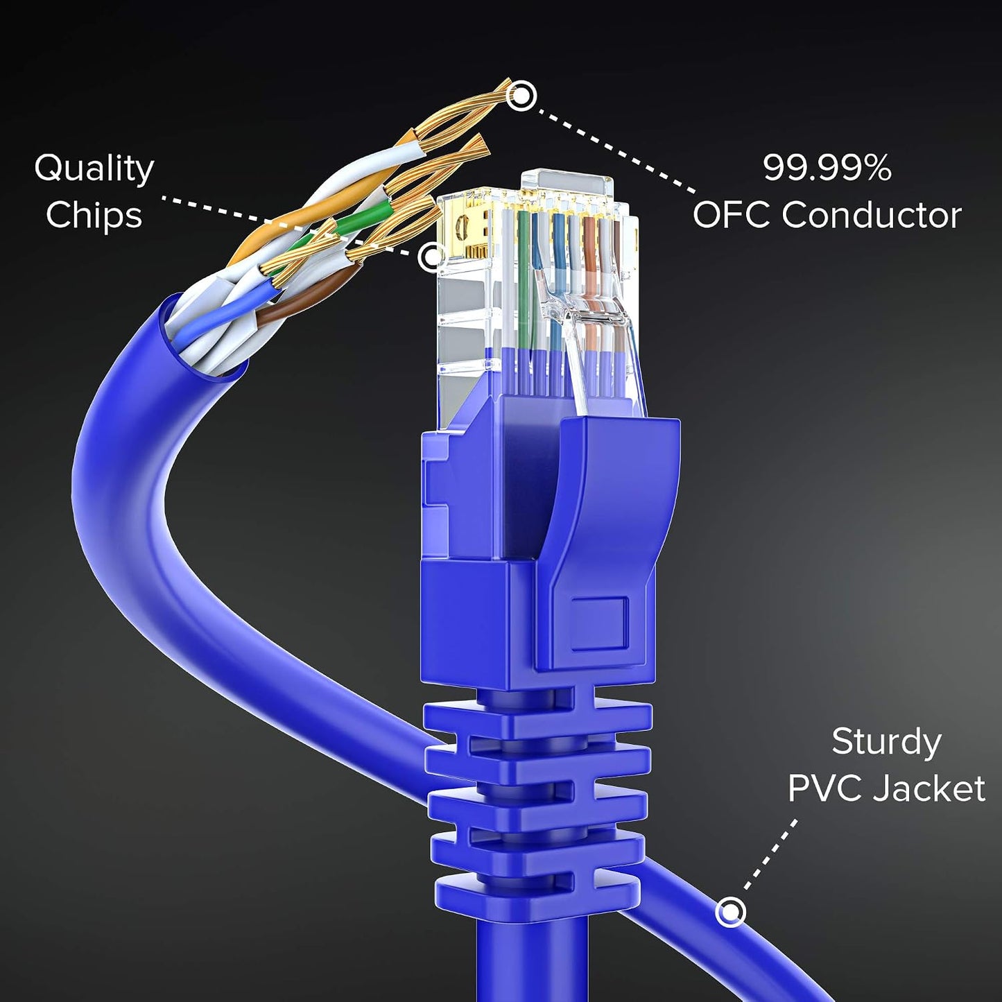 Cable Ethernet Cat6 50ft UTP cobre puro azul