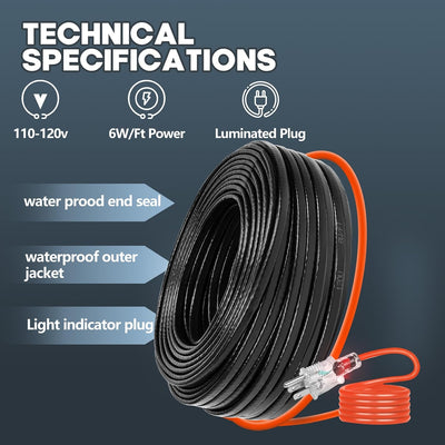 Cinta térmica 100ft para tuberías agua y deshielo -40°F