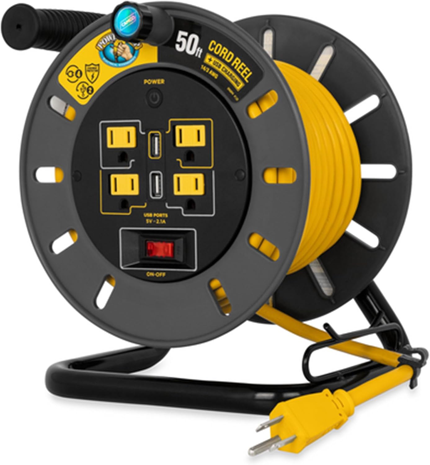 Carrete cable extensión RV 50ft 13A 125V 4 tomas USB