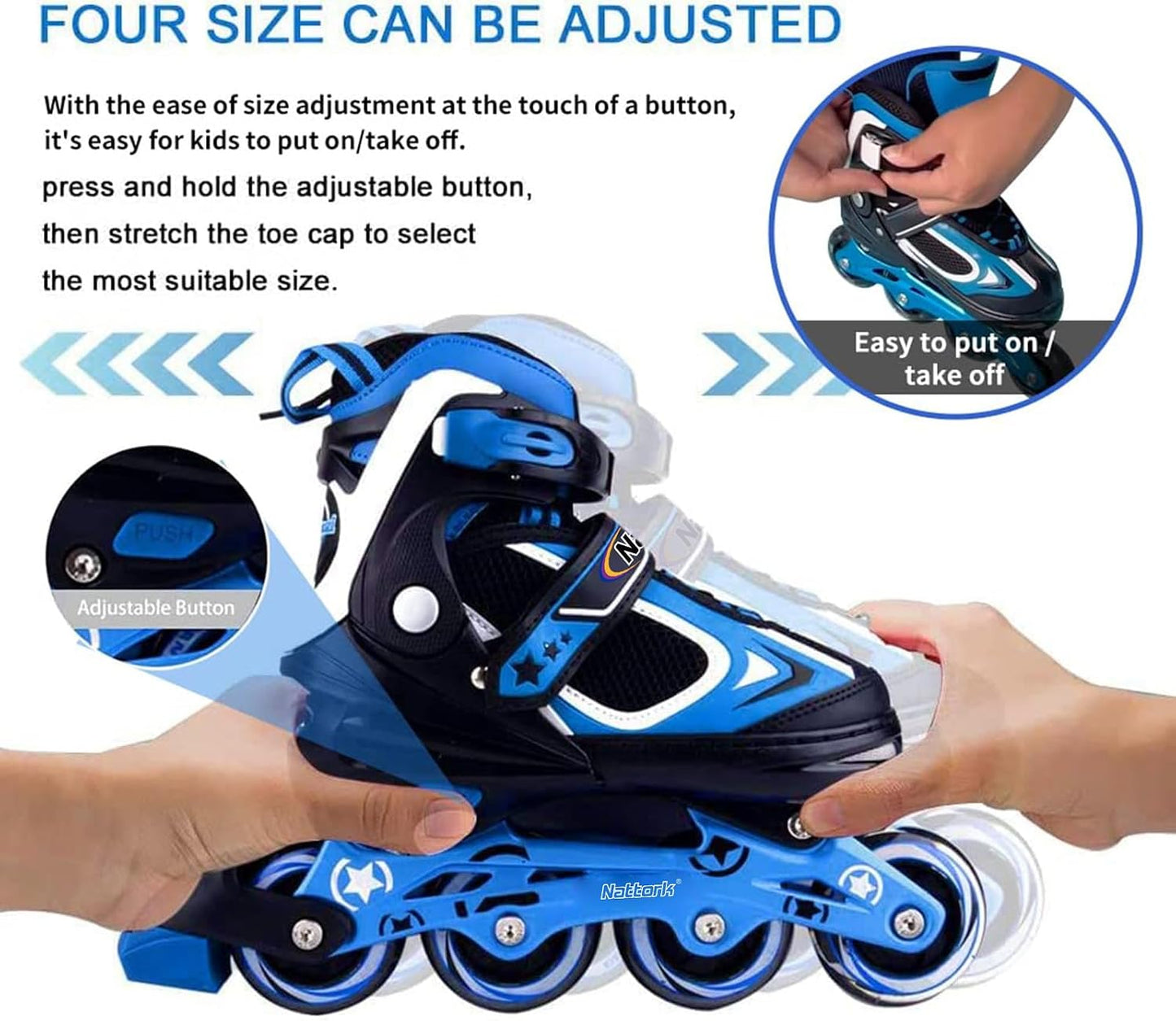 Patines para niños con rueda iluminada negros 5-8 años
