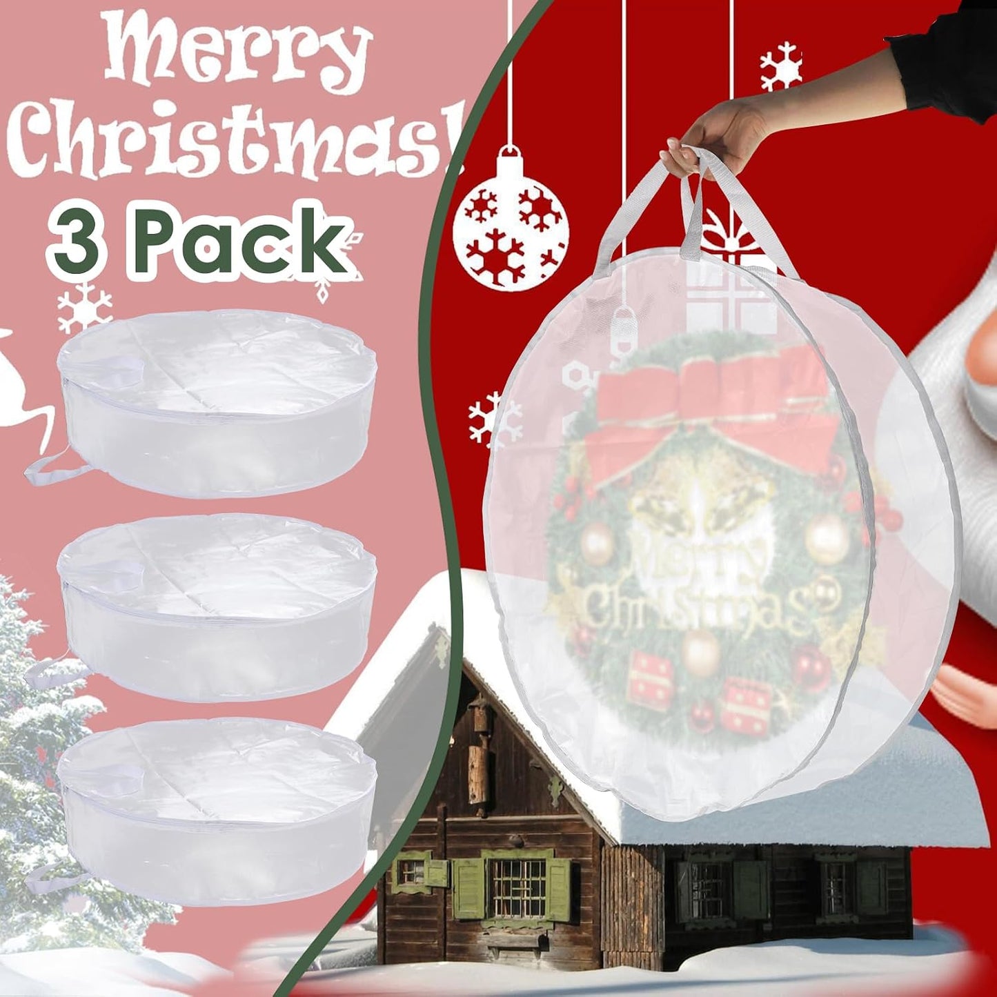 3 Pzas Bolsa Corona Navidad Transparente 30"