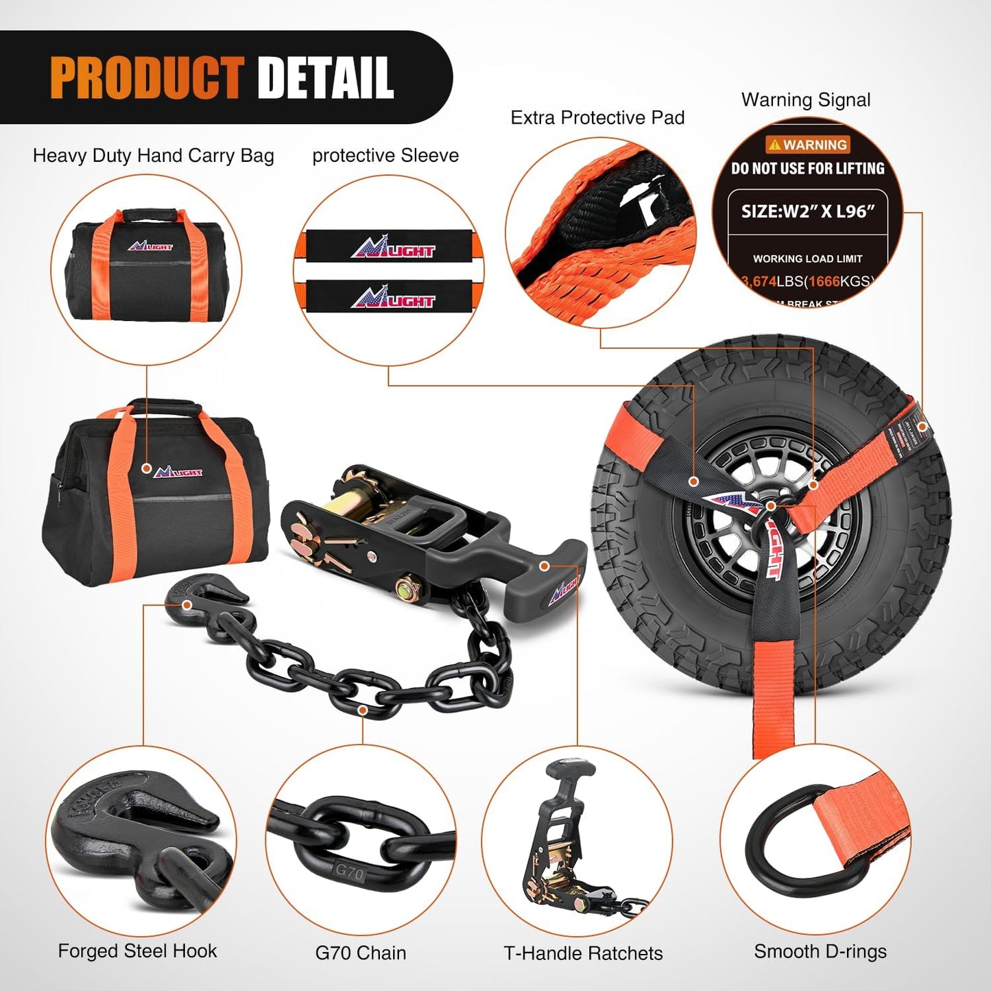 Correas amarre automóvil ajustables 2x96" estilo lazo