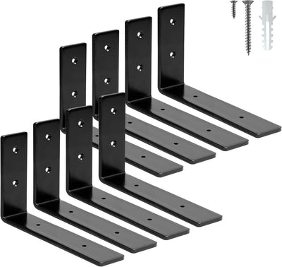 8 Soportes L Metal Negro para Estantes Flotantes 6"