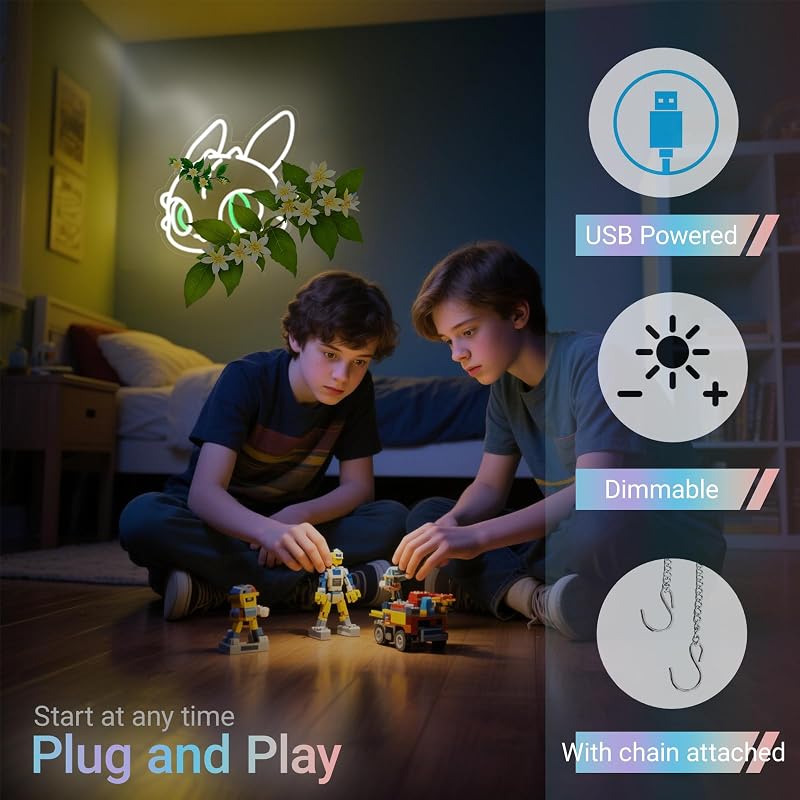 Letrero neón dragón LED dormitorio niños 13x12.4pulg USB