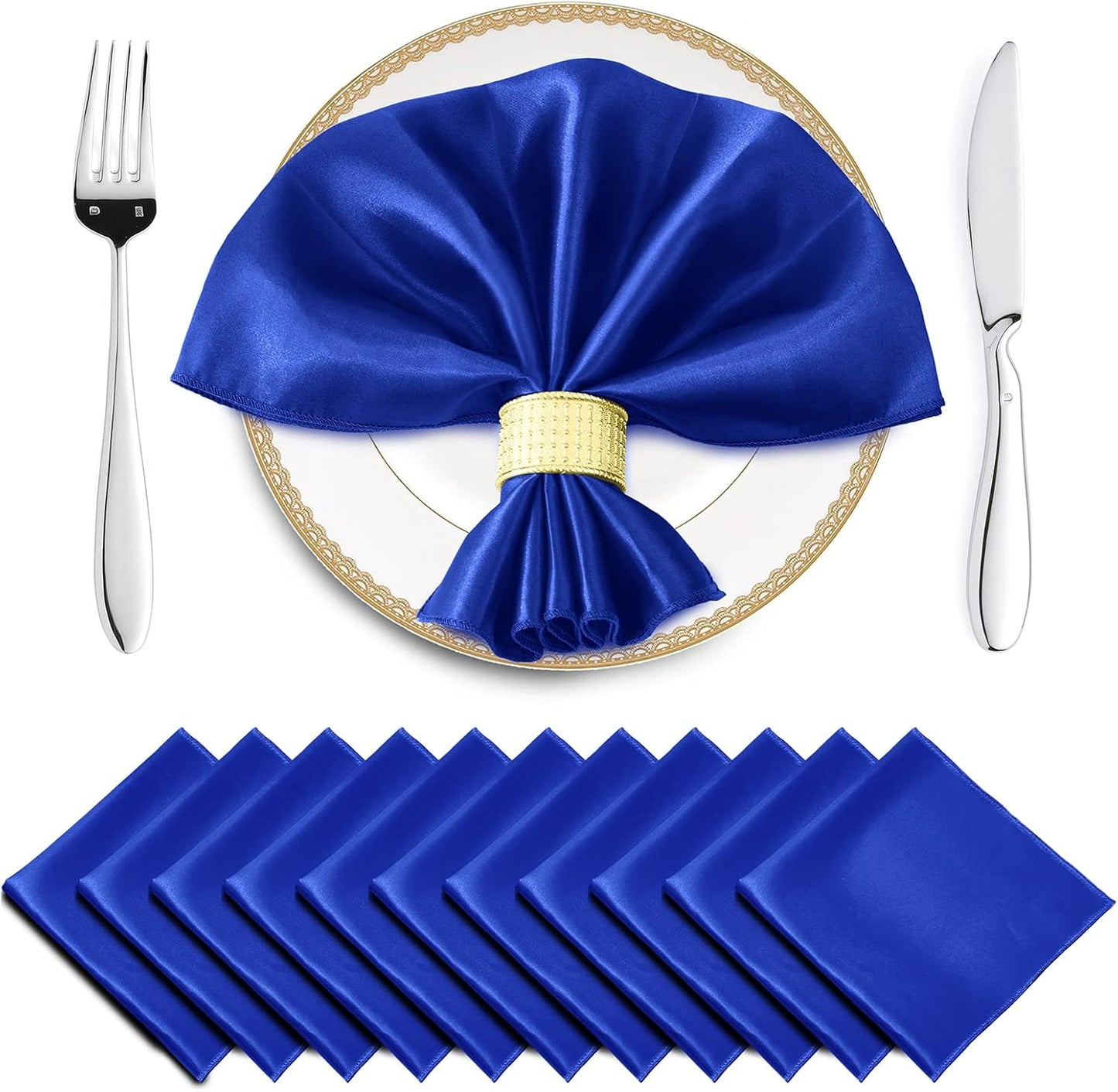16 Servilletas Satén Azul Real 17x17pulg Mesa Bodas Banquetes