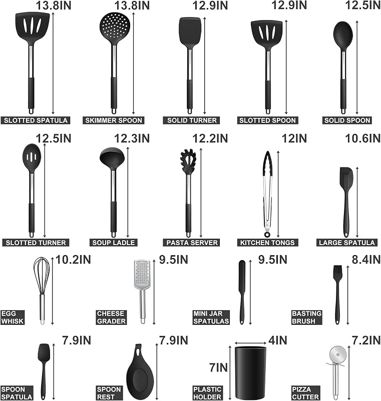 Set 30 Utensilios Silicona con Soporte Espátulas Calor