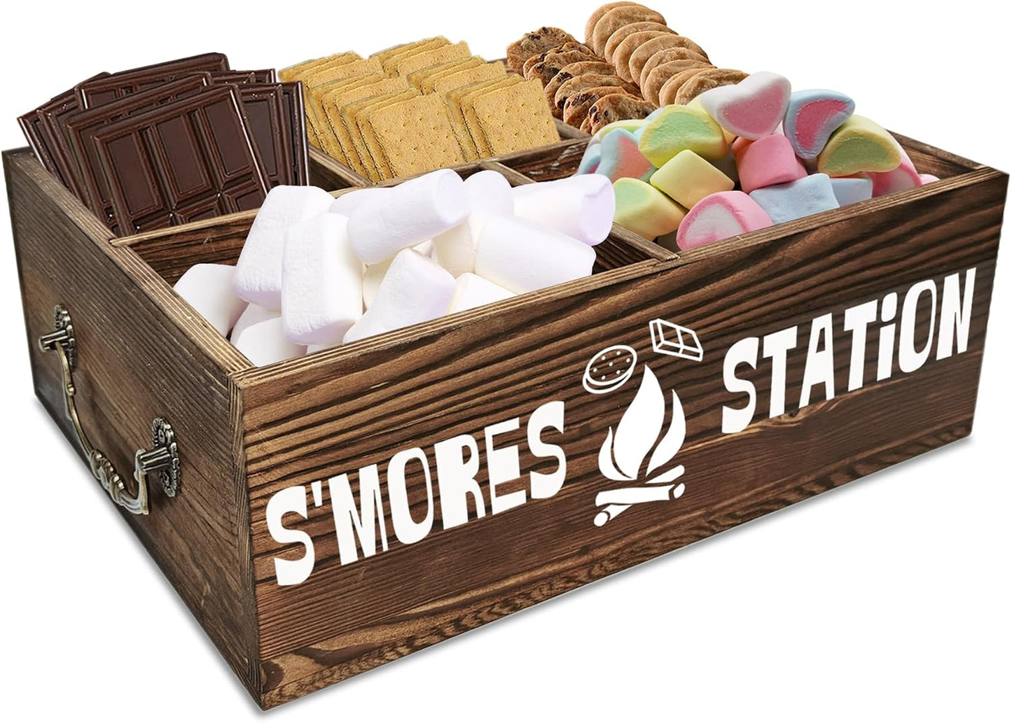 Bandeja Smores con asas organizadora para hoguera marrón