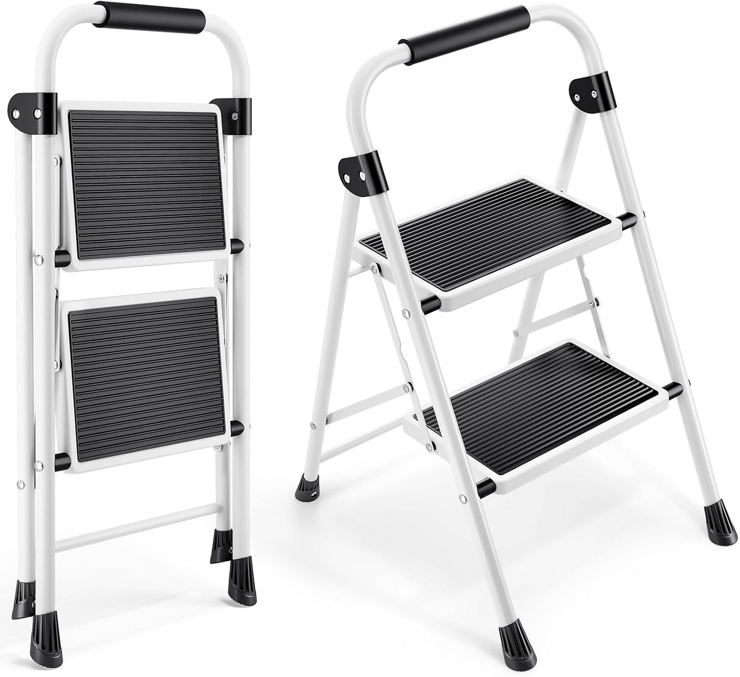 Escalera plegable 2 escalones pedal antiderrap blanco
