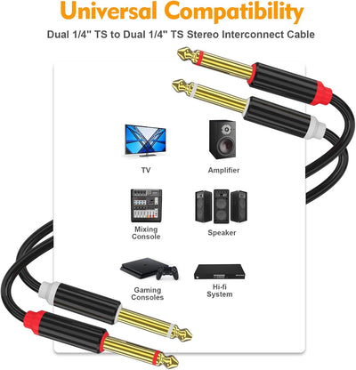 Cable TS 1/4pulg dual para mezclador 20pies chapado oro