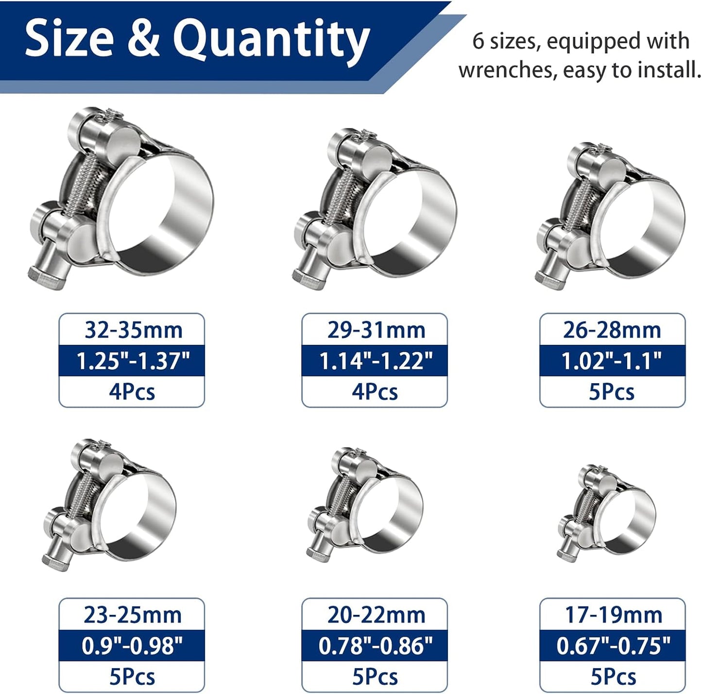 30 Pzas Abrazaderas Manguera 17-35mm Acero Inox 304