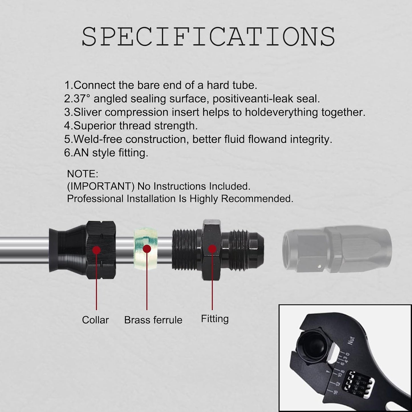 Adaptador compresión 6an macho a 3/8pulg aluminio negro pack 2